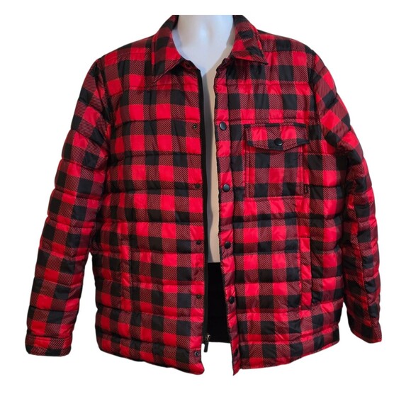 Bass Outdoor Mens Mission Puffer Jacket Coat Size Large Buffalo Plaid Red Black - Picture 1 of 13